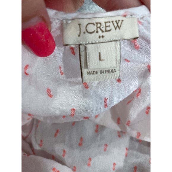 J. Crew Womens White Coral Polka Dot Peasant Blouse Embroidered Details Size L - Picture 6 of 11